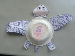 This "super" turtle has a shell like a box turtle so it can crawl inside to protect itself, but also has big front flippers so it is a good swimmer. 
